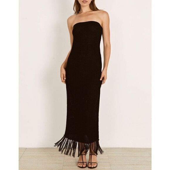 MON RENN ADORN KNIT STRAPLESS COLUMN MIDI DRESS - BLACK VACATION size S NWT$259 - Picture 1 of 6